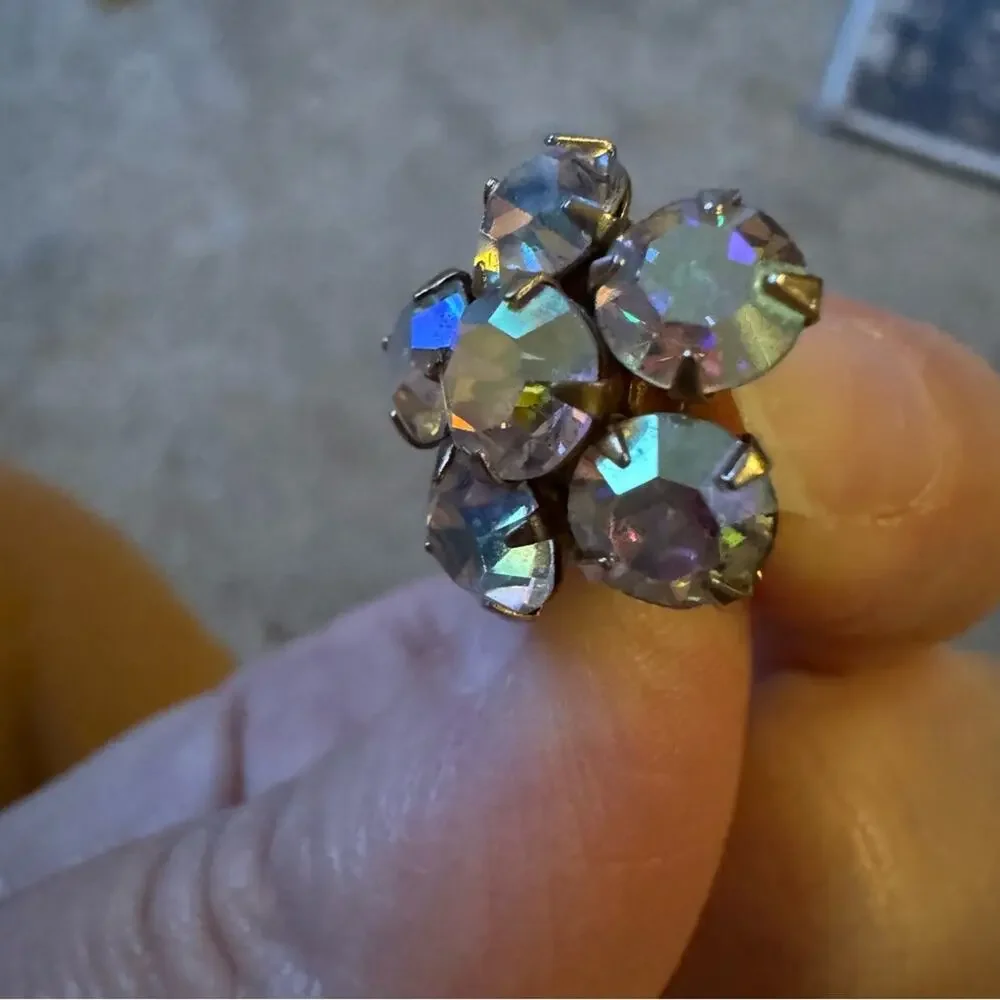 Vintage Aurora Borealis Flower Mini Pin Brooch Colorful Estate Jewelry Womens